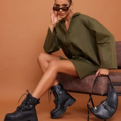 Robe Chemise Oversize Kaki Tissée Fendue -Jupe Lumine Soldes Boutique 003b778c80d533330c9f2d1fead328f8e3a6e2e4 cna0940 1