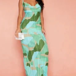 Robe Longue Plissée Verte à Imprimé Abstrait Et Bretelles -Jupe Lumine Soldes Boutique 00502b36cf6a0fdc28006a6b861e17c05d821059 cmz2308 4