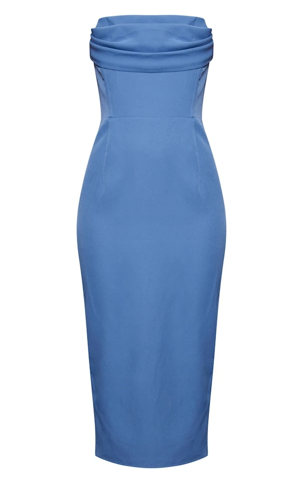 Robe Mi-longue Bleu Minéral à Col Bénitier Et Détail Corset 5 Robe Mi-longue Bleu Minéral à Col Bénitier Et Détail Corset – Image 5