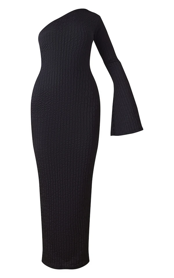 Robe Longue Texturée Noire Asymétrique 5 Robe Longue Texturée Noire Asymétrique – Image 5