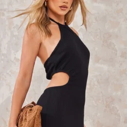 Robe Longue Noire Côtelée Texturée à Dos Nu Et Découpes -Jupe Lumine Soldes Boutique 0107fc9d86ffcf198db6807aec5daf47bbfca055 cne2873 4