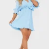 Robe Patineuse Bleu Ciel Plissée à Volants