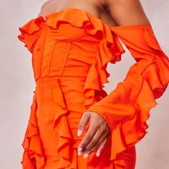 Robe Longue En Mousseline De Soie Orange Brûlé à Corset Et Manches Longues -Jupe Lumine Soldes Boutique 0176aba8c4e36d3ec8561baa5657852d643dca63 cne8541 4