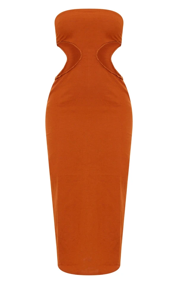 Robe Longue Bustier En Effet Lin Rouille Découpée Sur Les Côtés 5 Robe Longue Bustier En Effet Lin Rouille Découpée Sur Les Côtés – Image 5