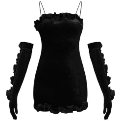 Robe Moulante Volantée En Velours Noir à Bretelles Et Gants -Jupe Lumine Soldes Boutique 02a03dd21a704473db2ef9deadffcfc0f2fb9a80 cna9123 5