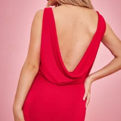 Robe Moulante Longue En Acétate Rouge à Col Très Bénitier -Jupe Lumine Soldes Boutique 04269092ba0b768441b823b57fd70af28bc2f03e cnd9026 4