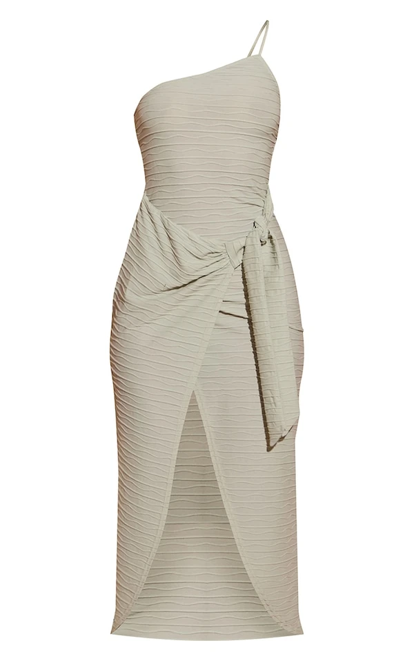 Robe Asymétrique Mi-longue Texturée Vert Sauge à Jupe Portefeuille 5 Robe Asymétrique Mi-longue Texturée Vert Sauge à Jupe Portefeuille – Image 5