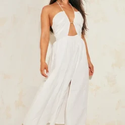 Robe Longue Blanche En Effet Lin à Dos Nu Et Décolleté