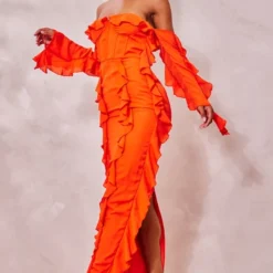 Robe Longue En Mousseline De Soie Orange Brûlé à Corset Et Manches Longues -Jupe Lumine Soldes Boutique 061669a436111f06857094f1c0f4c383c54df803 cne8541 3