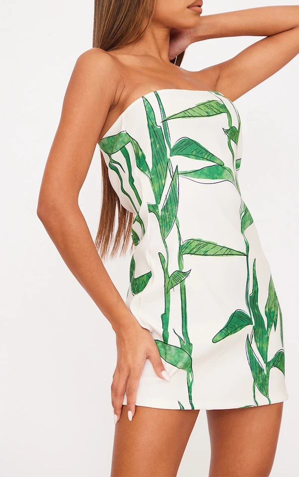 Robe Bustier Moulante Verte Imprimé Feuilles 4 Robe Bustier Moulante Verte Imprimé Feuilles – Image 4