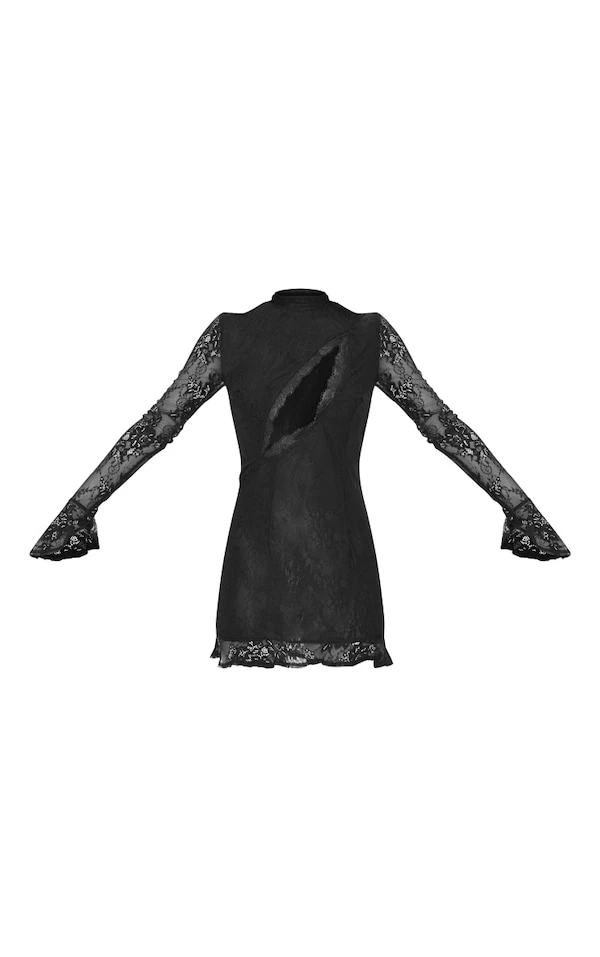 Robe Moulante En Dentelle Transparente Noire Découpée à Manches évasées 5 Robe Moulante En Dentelle Transparente Noire Découpée à Manches évasées – Image 5