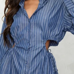 Robe Chemise Bleu Foncé à Taille Froncée Et Découpée -Jupe Lumine Soldes Boutique 09364b671a978a590037fe9080c299b3a5d50dba cnd4048 4