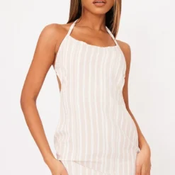 Robe T-shirt Droite En Effet Lin Beige Rayé Découpée à Nouer Derrière -Jupe Lumine Soldes Boutique 0982a94aa8d8405eab42e36fa4e967fcf73a799b cne6485 4