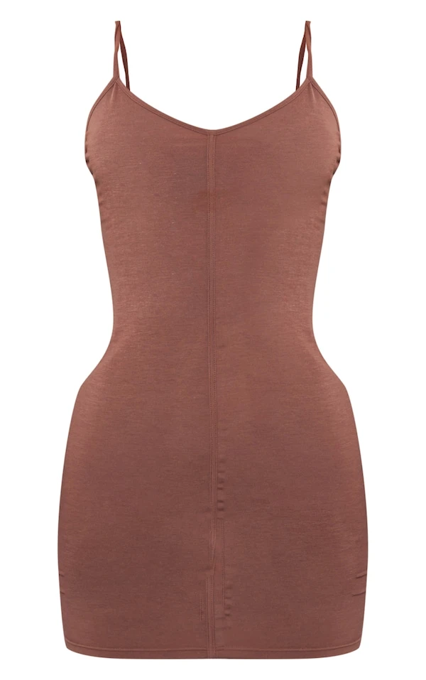 Robe Moulante En Jersey Chocolat à Bretelles Et Coutures 4 Robe Moulante En Jersey Chocolat à Bretelles Et Coutures – Image 4