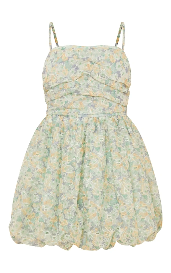 Robe Texturée Fleurie Verte à Bretelles Et Jupe Bouffante 5 Robe Texturée Fleurie Verte à Bretelles Et Jupe Bouffante – Image 5