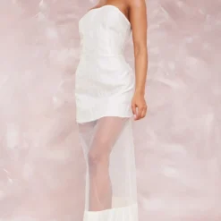 Robe Bustier Longue Crème En Mesh Et Mousseline De Soie Texturés -Jupe Lumine Soldes Boutique 0aae661a37837e8f095e7da9413e952800a5b924 cne2936 3