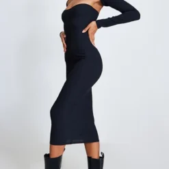 Robe Bustier Mi-longue Côtelée Texturée Noire à Détail Manches 7 Robe Bustier Mi-longue Côtelée Texturée Noire à Détail Manches -Jupe Lumine Soldes Boutique 0af9536883e93378ab7d195c881561b6941956aa cnc5967 3