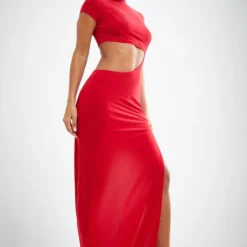 Robe Longue Moulante Rouge Découpée à Manches Courtes -Jupe Lumine Soldes Boutique 0b26d08556213ed4a7e3622a5d3539cac441d24f cnd7375 3