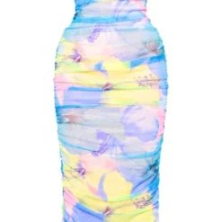 Robe Bustier Longue En Mesh Bleu Froncée à Imprimé Fleuri -Jupe Lumine Soldes Boutique 0b361829521cd658d678c10e7904ee34764c9657 cnf0967 5