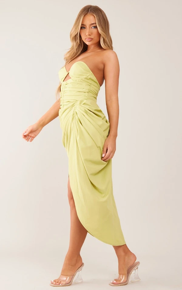 Robe Mi-longue Drapée Froncée Vert Citron à Armatures 1 Robe Mi-longue Drapée Froncée Vert Citron à Armatures