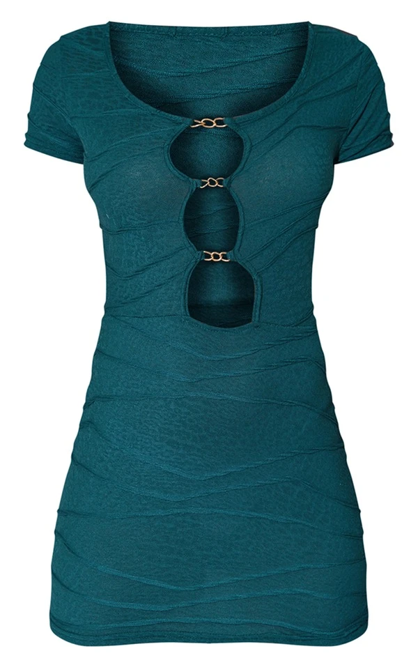 Robe Moulante Bleu Sarcelle Foncé Clair Texturée à Découpes Gouttes D'eau Et Empiècements 5 Robe Moulante Bleu Sarcelle Foncé Clair Texturée à Découpes Gouttes D'eau Et Empiècements – Image 5