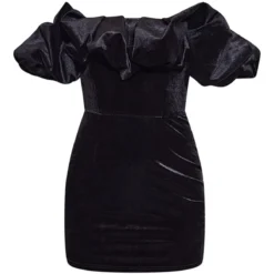 Robe Moulante En Velours Noir à Col Bardot Et Volants -Jupe Lumine Soldes Boutique 0d6be60231c7824f2f617adcbc65f68fbe03fae5 cnc2286 5