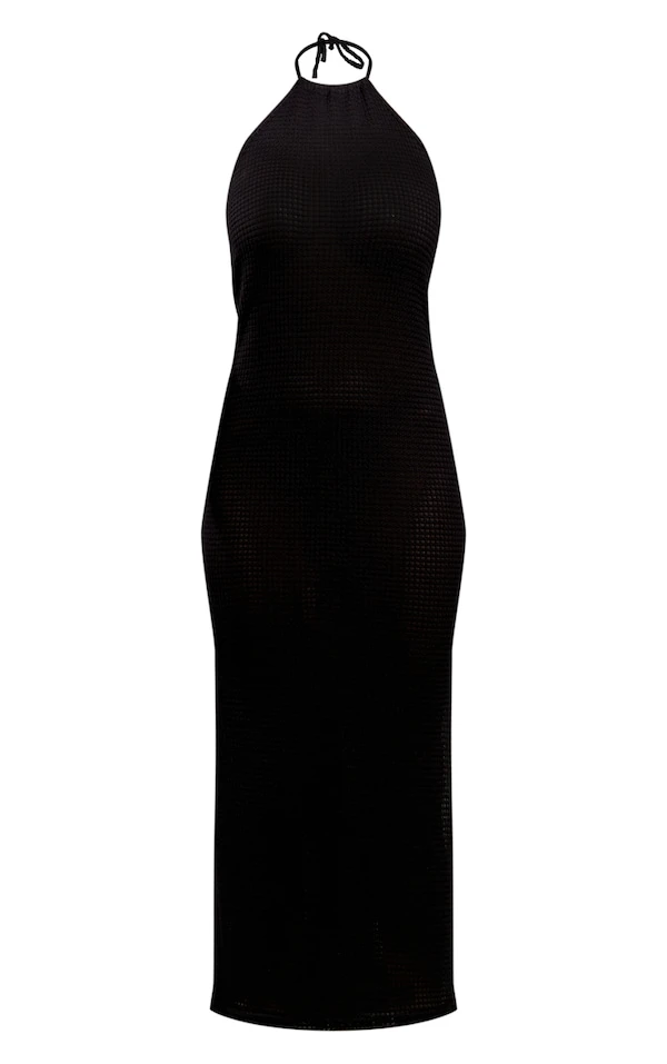 Robe Mi-longue Dos Nu En Maille Tricot Texturée Noire 5 Robe Mi-longue Dos Nu En Maille Tricot Texturée Noire – Image 5