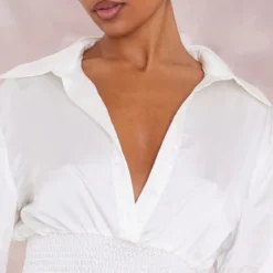 Robe Chemise Satinée Crème à Taille Froncée -Jupe Lumine Soldes Boutique 0e2674a4e7748c8de3d0a490bb1ea066b7fc1aec cne1413 4