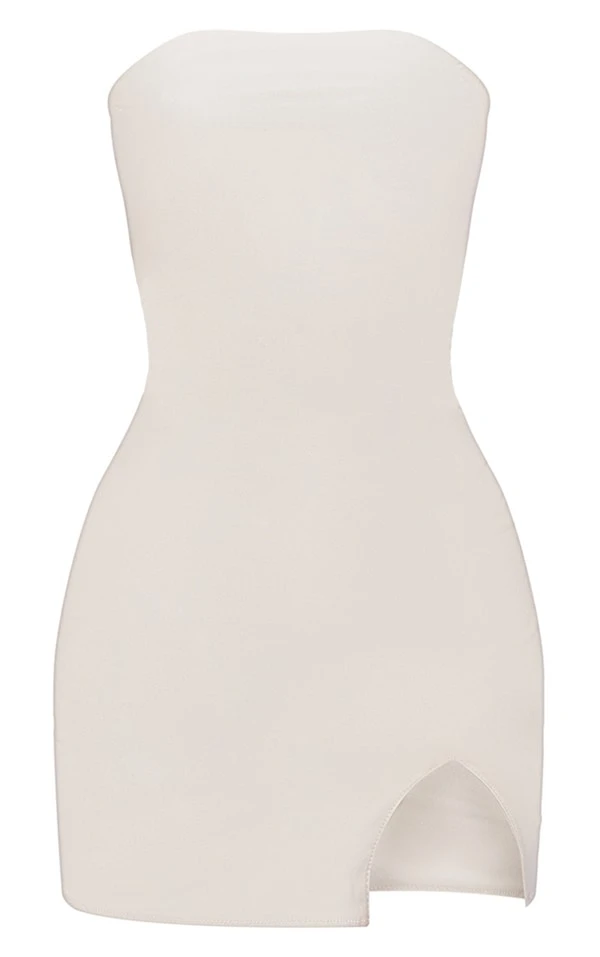 Robe Courte En Jean Enduit Crème à Ourlet Fendu 5 Robe Courte En Jean Enduit Crème à Ourlet Fendu – Image 5