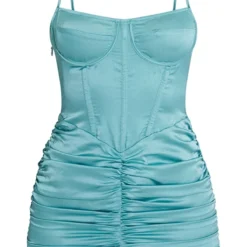 Robe Moulante Satinée Bleu Sarcelle à Détail Corset Et Jupe Froncée -Jupe Lumine Soldes Boutique 0ee4d51c92426f18f40be756b0be794ad28aceaf cmt0368 6