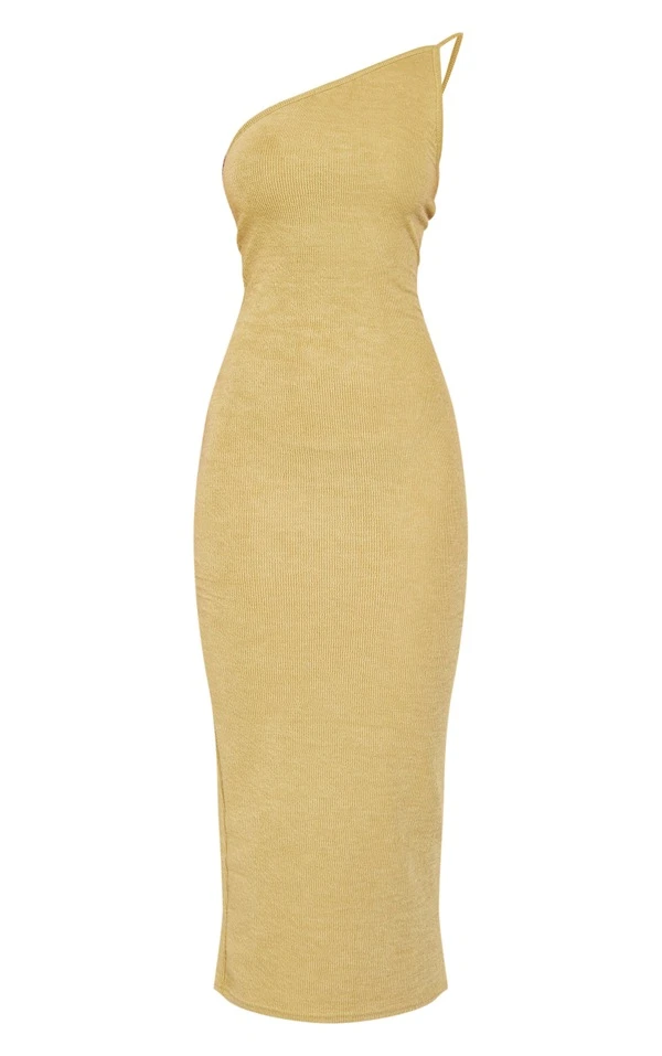 Robe Asymétrique Mi-longue En Maille Tricot Texturée Vert Olive 5 Robe Asymétrique Mi-longue En Maille Tricot Texturée Vert Olive – Image 5