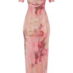 Robe Longue Rose En Mesh Javélisé à Manches Courtes Et Encolure Ronde -Jupe Lumine Soldes Boutique 0ffa20dd554e10772a64bf7054283caf304b3ffb cmd8306 3