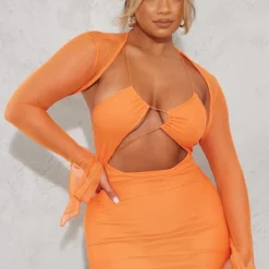 Shape Robe Moulante En Mesh Orange Vif Superposé à Lacets