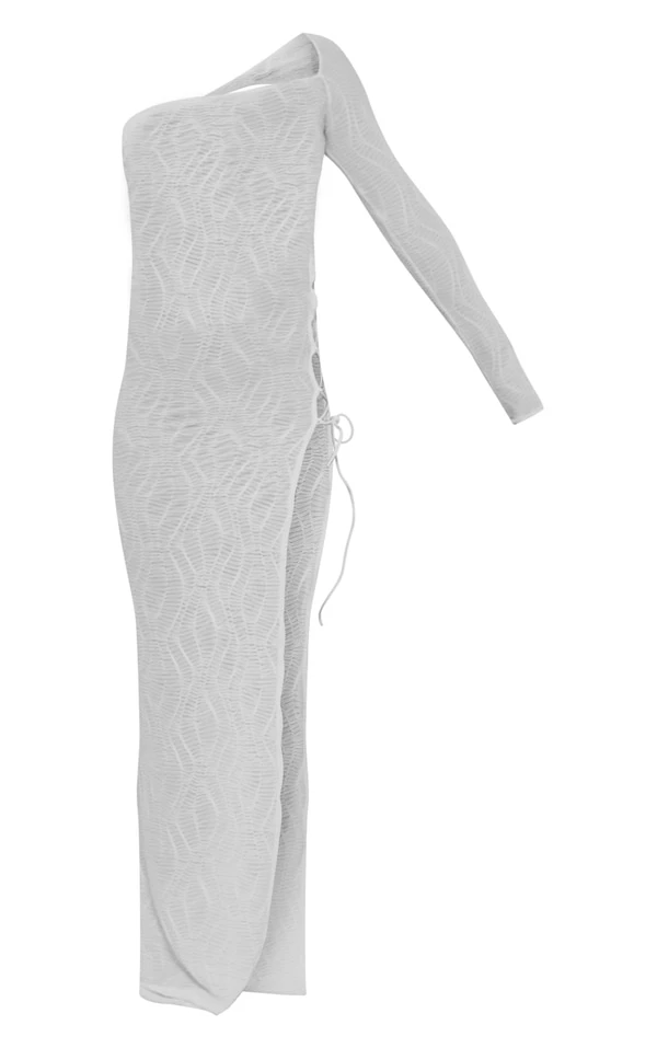Robe De Plage Asymétrique Longue Texturée Blanche à Taille Basse 5 Robe De Plage Asymétrique Longue Texturée Blanche à Taille Basse – Image 5