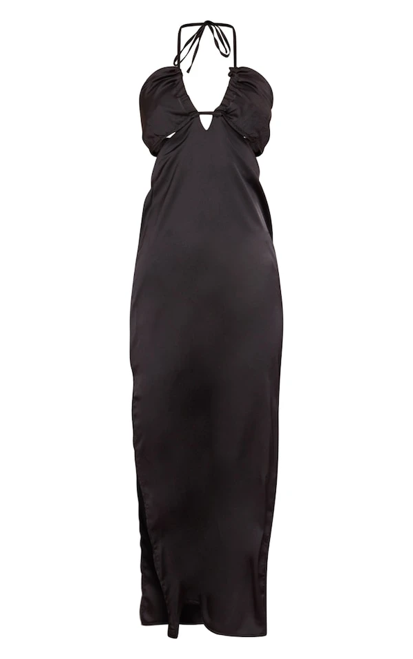 Robe Longue Satinée Noir Profond à Découpes Et Bretelles 5 Robe Longue Satinée Noir Profond à Découpes Et Bretelles – Image 5