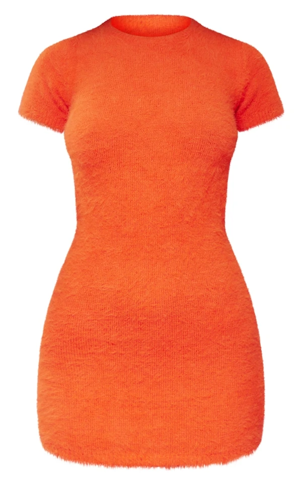 Mini Robe En Maille Duveteuse Orange Ouverte Dans Le Dos 5 Mini Robe En Maille Duveteuse Orange Ouverte Dans Le Dos – Image 5
