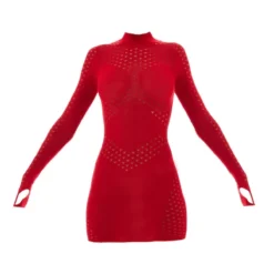 Robe En Maille Tricot Transparente Rouge à Parties Contrastantes -Jupe Lumine Soldes Boutique 1177ee2f4933347e4677e29c5120c3dd8de56599 cnb8428 5