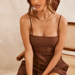 Robe Baby Doll Effet Lin Chocolat Froncée Dans Le Dos à Col Droit 8 Robe Baby Doll Effet Lin Chocolat Froncée Dans Le Dos à Col Droit -Jupe Lumine Soldes Boutique 11e3e36ac150dd2f2f87ab93939097695a125699 cnd4049 4