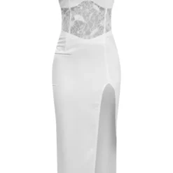 Robe Fendue Longue Blanche Satinée à Parties En Dentelle Et Bretelles -Jupe Lumine Soldes Boutique 123309f666c41913ae4341e34de3b8e742cdee97 cne2684 5