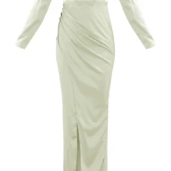 Robe Longue Vert Sauge Fendue à Manches Longues Et Col Bardot -Jupe Lumine Soldes Boutique 124b78fbebd6a329b98b570512a506bd44d83739 cnd9162 5