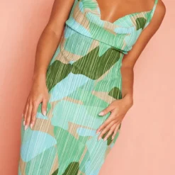 Robe Longue Plissée Verte à Imprimé Abstrait Et Bretelles -Jupe Lumine Soldes Boutique 130e3181547da54450f0ca121f71d11d78f14b72 cmz2308 5
