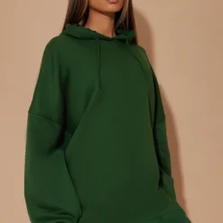 Robe Pull Oversize En Sweat Vert Forêt à Capuche