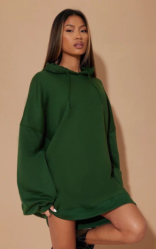 Robe Pull Oversize En Sweat Vert Forêt à Capuche 1 Robe Pull Oversize En Sweat Vert Forêt à Capuche