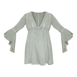 Diamond Robe De Plage Kaki Pâle à Lien Et Manches Volantées -Jupe Lumine Soldes Boutique 138bacf1e94b7ffc964a86f6b46fc2f8b4d43b54 CMB6566 3