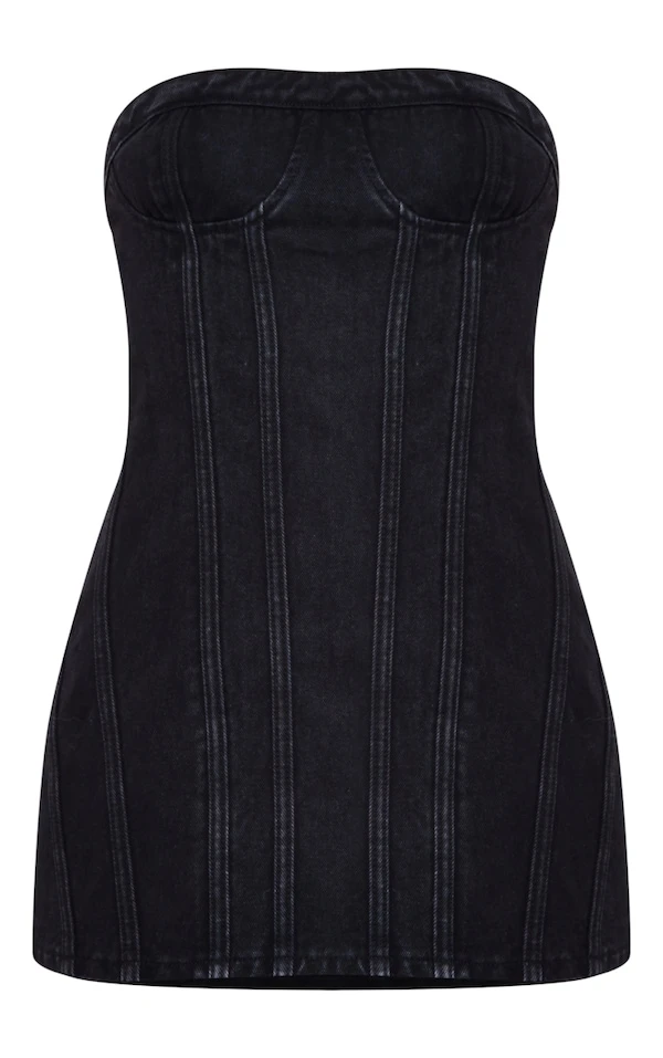 Mini Robe En Jean Délavé Noir à Coutures Apparentes 5 Mini Robe En Jean Délavé Noir à Coutures Apparentes – Image 5