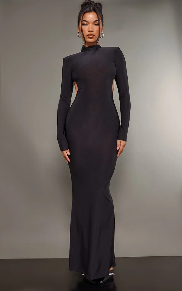 Robe Longue Moulante Noire à Col Montant Et Dos Ouvert 2 Robe Longue Moulante Noire à Col Montant Et Dos Ouvert – Image 2