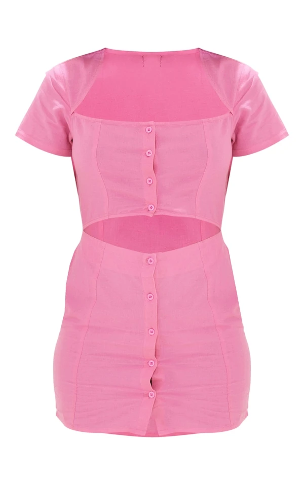 Robe Moulante Découpée Effet Lin Rose Vif à Boutons 5 Robe Moulante Découpée Effet Lin Rose Vif à Boutons – Image 5