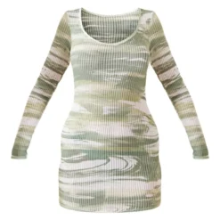 Robe Moulante Verte Imprimée Griffure Côtelée à Manches Longues -Jupe Lumine Soldes Boutique 142a883d3965d8b4ef3cb043e8d333d332dd7e16 cnd4308 5