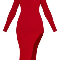 Robe Mi-longue En Maille Rouge à Col Rond Et Fente Sur Le Côté -Jupe Lumine Soldes Boutique 14418b103e77278643bc4fd9023b829189aa0345 cnb1377 5