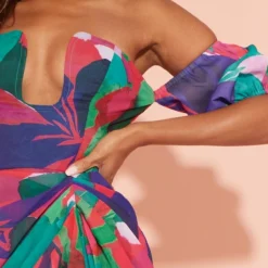 Robe Mi-longue Drapée Multicolore Imprimé Abstrait à Manches Bouffantes Et Armatures -Jupe Lumine Soldes Boutique 1460208403c77709eb75f3d7e0f1aca1fa2a27b4 cmz1476 5